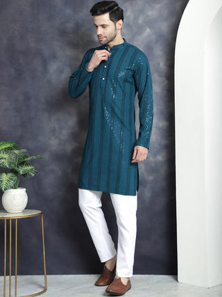 Men's Sequins Chikankari Embroidered Kurta with Pyjama