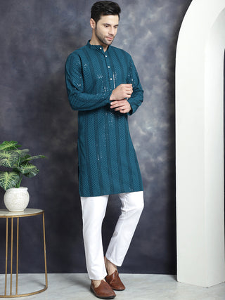 Men's Sequins Chikankari Embroidered Kurta with Pyjama