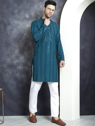 Men's Sequins Chikankari Embroidered Kurta with Pyjama