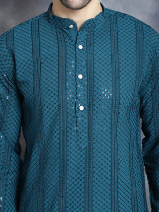 Men's Sequins Chikankari Embroidered Kurta with Pyjama