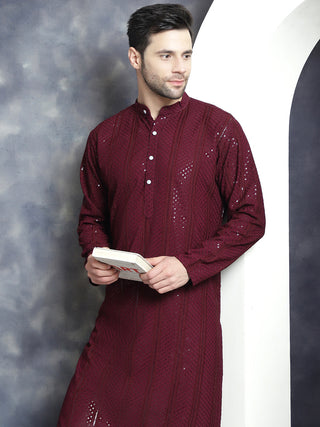 Men's Sequins Chikankari Embroidered Kurta with Pyjama