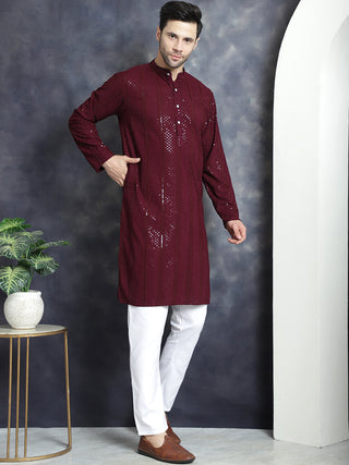 Men's Sequins Chikankari Embroidered Kurta with Pyjama