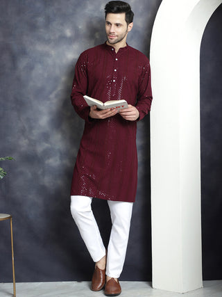 Men's Sequins Chikankari Embroidered Kurta with Pyjama