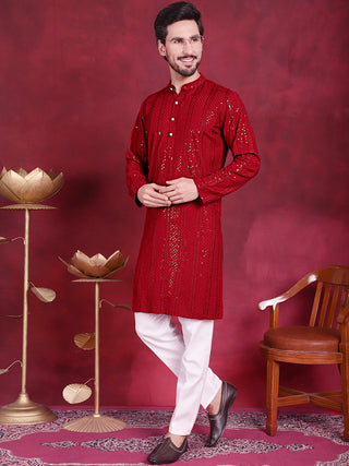 Men's Sequins Chikankari Embroidered Kurta with Pyjama