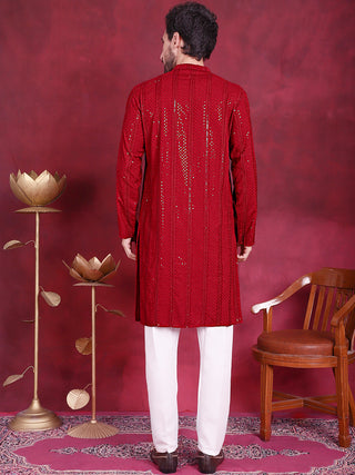 Men's Sequins Chikankari Embroidered Kurta with Pyjama