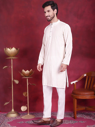 Men's Sequins Chikankari Embroidered Kurta with Pyjama