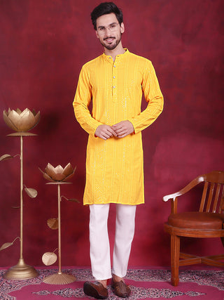 Men's Sequins Chikankari Embroidered Kurta with Pyjama