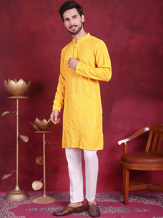 Men's Sequins Chikankari Embroidered Kurta with Pyjama