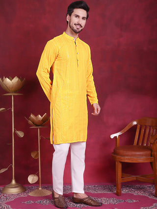 Men's Sequins Chikankari Embroidered Kurta with Pyjama