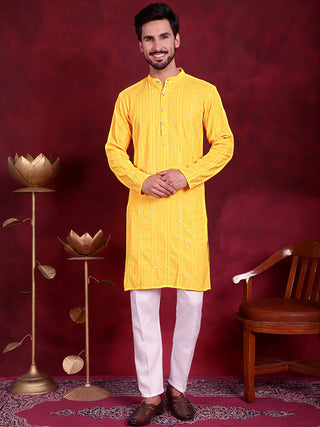 Men's Sequins Chikankari Embroidered Kurta with Pyjama