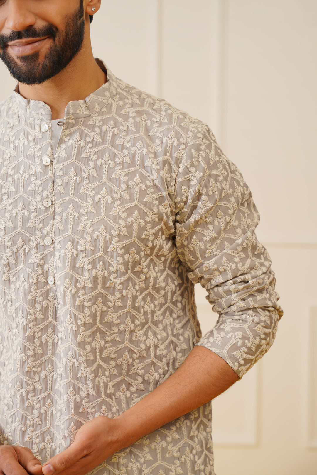 Men's Chikankari Embroidered Kurta Pyjama Set - Main Image