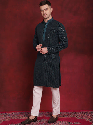 Men's Sequins Chikankari Embroidered Kurta with Pyjama