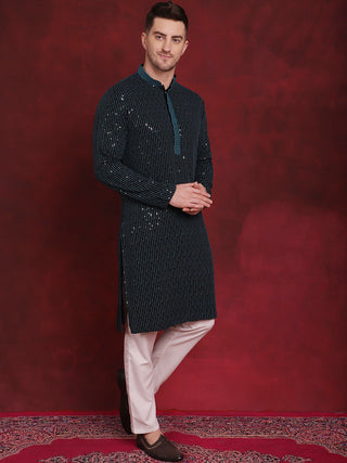 Men's Sequins Chikankari Embroidered Kurta with Pyjama