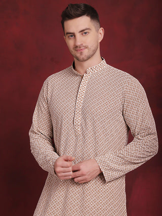 Men's Sequin Embroidered Pure Cotton Kurta with Pyjamas