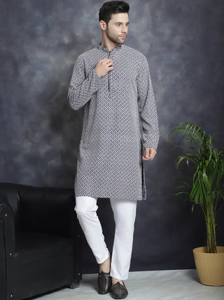 Sequin Embroidered Pure Cotton Kurta with Pyjamas