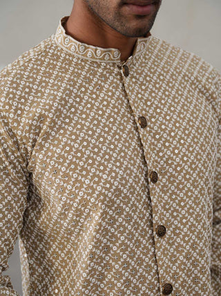Sequin Chikankari Front Open Kurta With Pyjamas