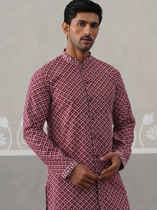 Sequin Chikankari Front Open Kurta With Pyjamas