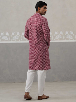 Sequin Chikankari Front Open Kurta With Pyjamas