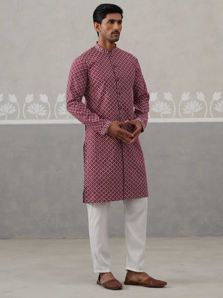 Sequin Chikankari Front Open Kurta With Pyjamas