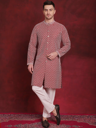 Men's Sequin Chikankari Front Open Kurta With Pyjamas