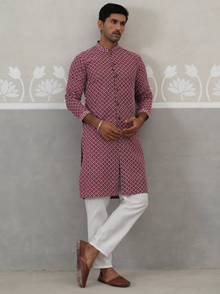 Sequin Chikankari Front Open Kurta With Pyjamas