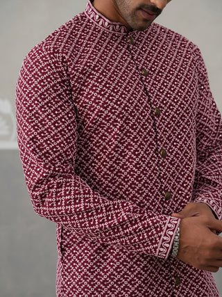 Sequin Chikankari Front Open Kurta With Pyjamas