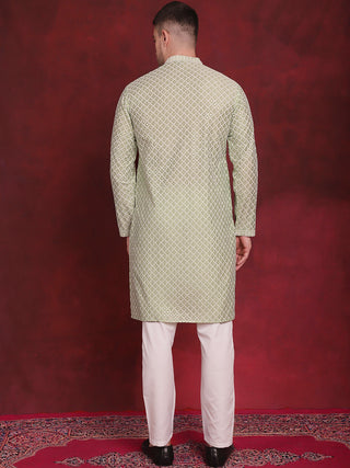 Men's Sequin Chikankari Front Open Kurta With Pyjamas