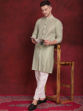 Men's Sequin Chikankari Front Open Kurta With Pyjamas