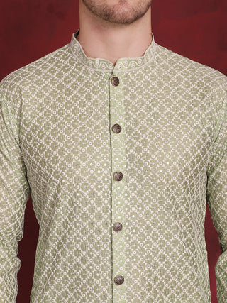 Men's Sequin Chikankari Front Open Kurta With Pyjamas