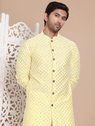 Sequin Chikankari Front Open Kurta With Pyjamas