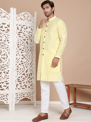 Sequin Chikankari Front Open Kurta With Pyjamas