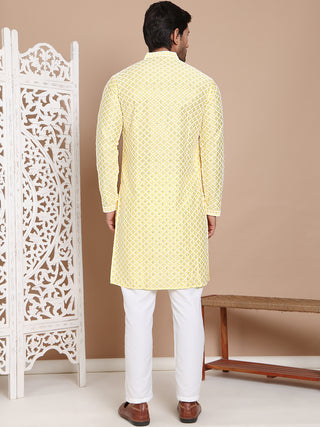 Sequin Chikankari Front Open Kurta With Pyjamas