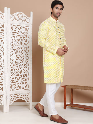 Sequin Chikankari Front Open Kurta With Pyjamas