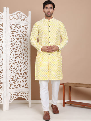 Sequin Chikankari Front Open Kurta With Pyjamas