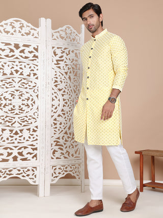 Sequin Chikankari Front Open Kurta With Pyjamas