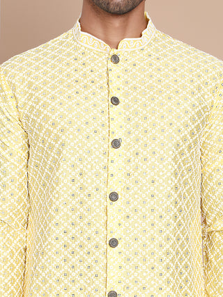 Sequin Chikankari Front Open Kurta With Pyjamas