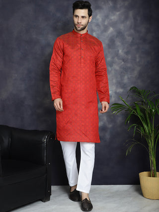 Red Woven Design Kurta with Pyjama