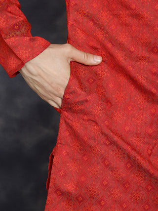 Red Woven Design Kurta with Pyjama