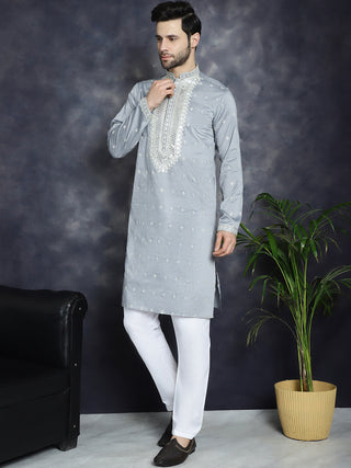 Men's Sequins Embroidered Kurta Pyjama Set