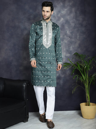 Men's Sequins Embroidered Kurta Pyjama Set