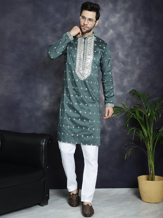 Men's Sequins Embroidered Kurta Pyjama Set