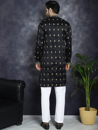 Men's Black Chikankari Embroidered Kurta With Pyjama