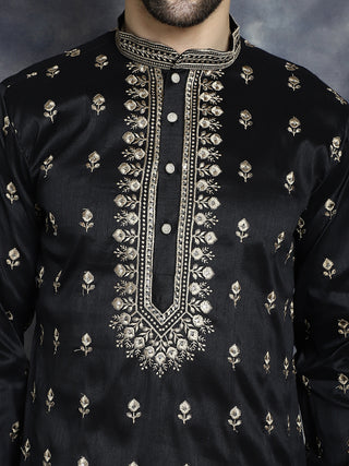 Men's Black Chikankari Embroidered Kurta With Pyjama