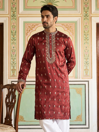 Silk Blend Embroidered Kurta Set for Men
