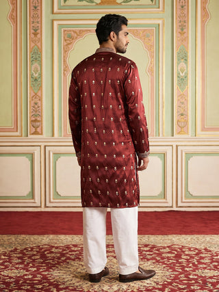 Silk Blend Embroidered Kurta Set for Men