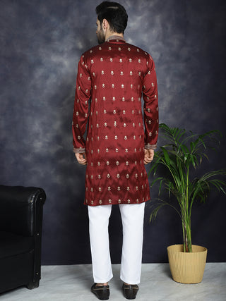 Men's Maroon Chikankari Embroidered Kurta With Pyjama