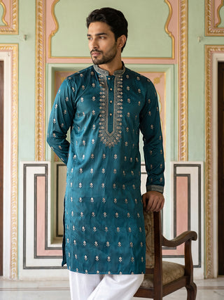 Silk Blend Embroidered Kurta Set for Men
