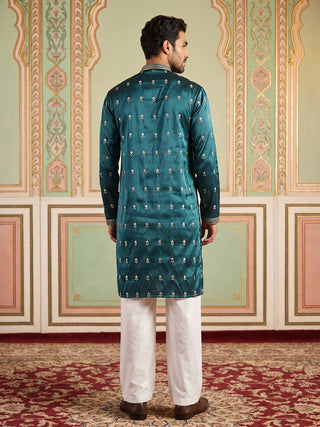 Silk Blend Embroidered Kurta Set for Men