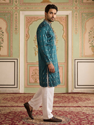 Silk Blend Embroidered Kurta Set for Men