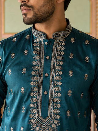 Silk Blend Embroidered Kurta Set for Men